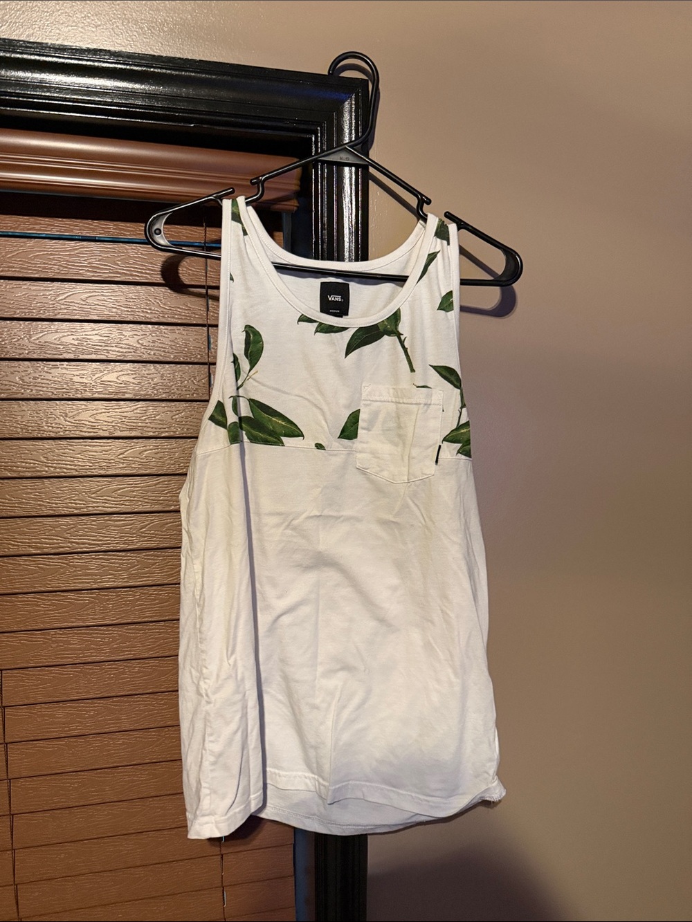 Vans White Tank with Green Leaf Graphic